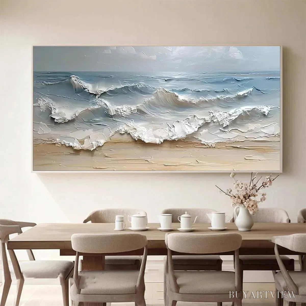 ARTOVITAS Ocean'S Embrace – Textured Seascape Painting, Impasto , Horizontal Canvas, Ocean Decor - image 2