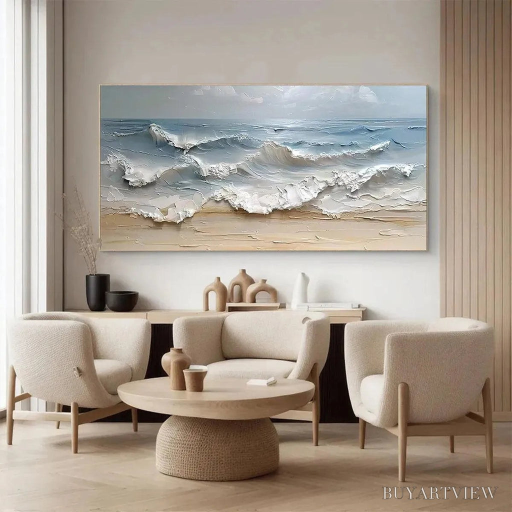 ARTOVITAS Ocean'S Embrace – Textured Seascape Painting, Impasto , Horizontal Canvas, Ocean Decor - image 4