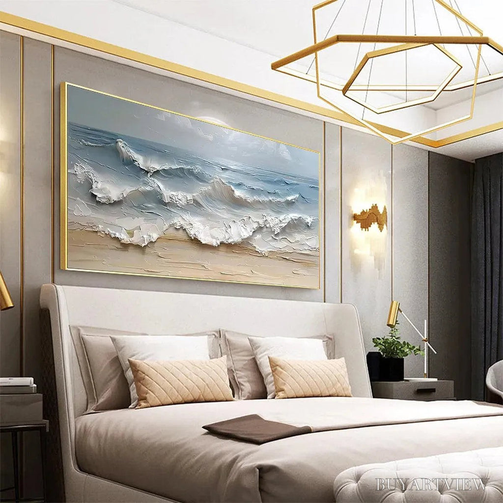 ARTOVITAS Ocean'S Embrace – Textured Seascape Painting, Impasto , Horizontal Canvas, Ocean Decor - image 5