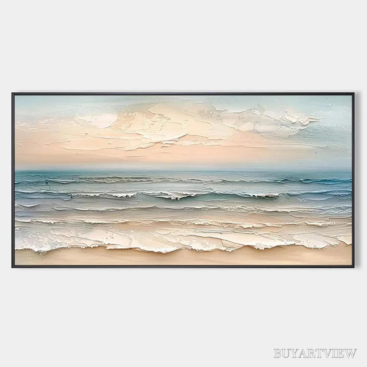 ARTOVITAS Coastal Serenity – Textured Seascape Painting, Impasto , Horizontal Canvas, Beach Decor - image 1