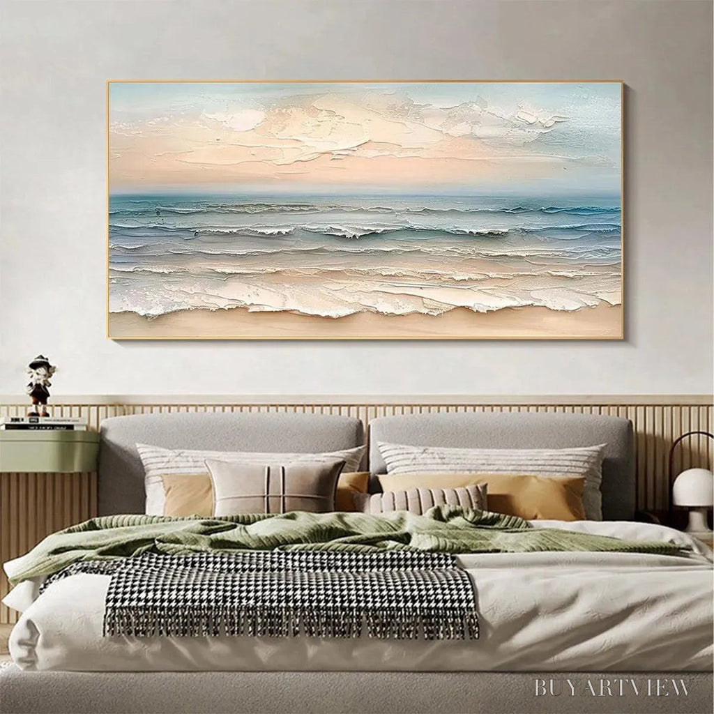 ARTOVITAS Coastal Serenity – Textured Seascape Painting, Impasto , Horizontal Canvas, Beach Decor - image 2
