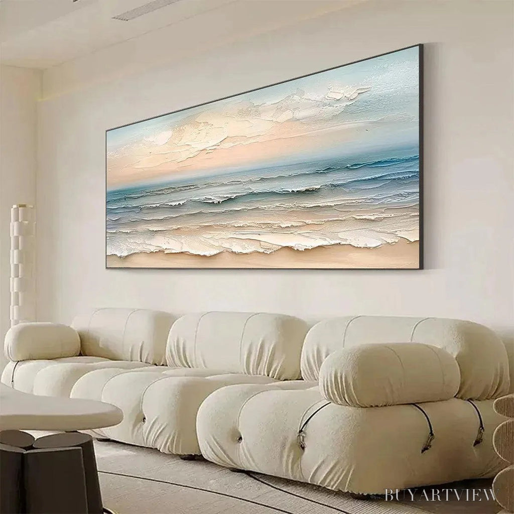 ARTOVITAS Coastal Serenity – Textured Seascape Painting, Impasto , Horizontal Canvas, Beach Decor - image 4