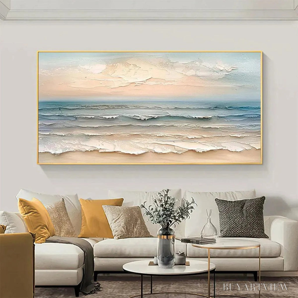 ARTOVITAS Coastal Serenity – Textured Seascape Painting, Impasto , Horizontal Canvas, Beach Decor - image 5