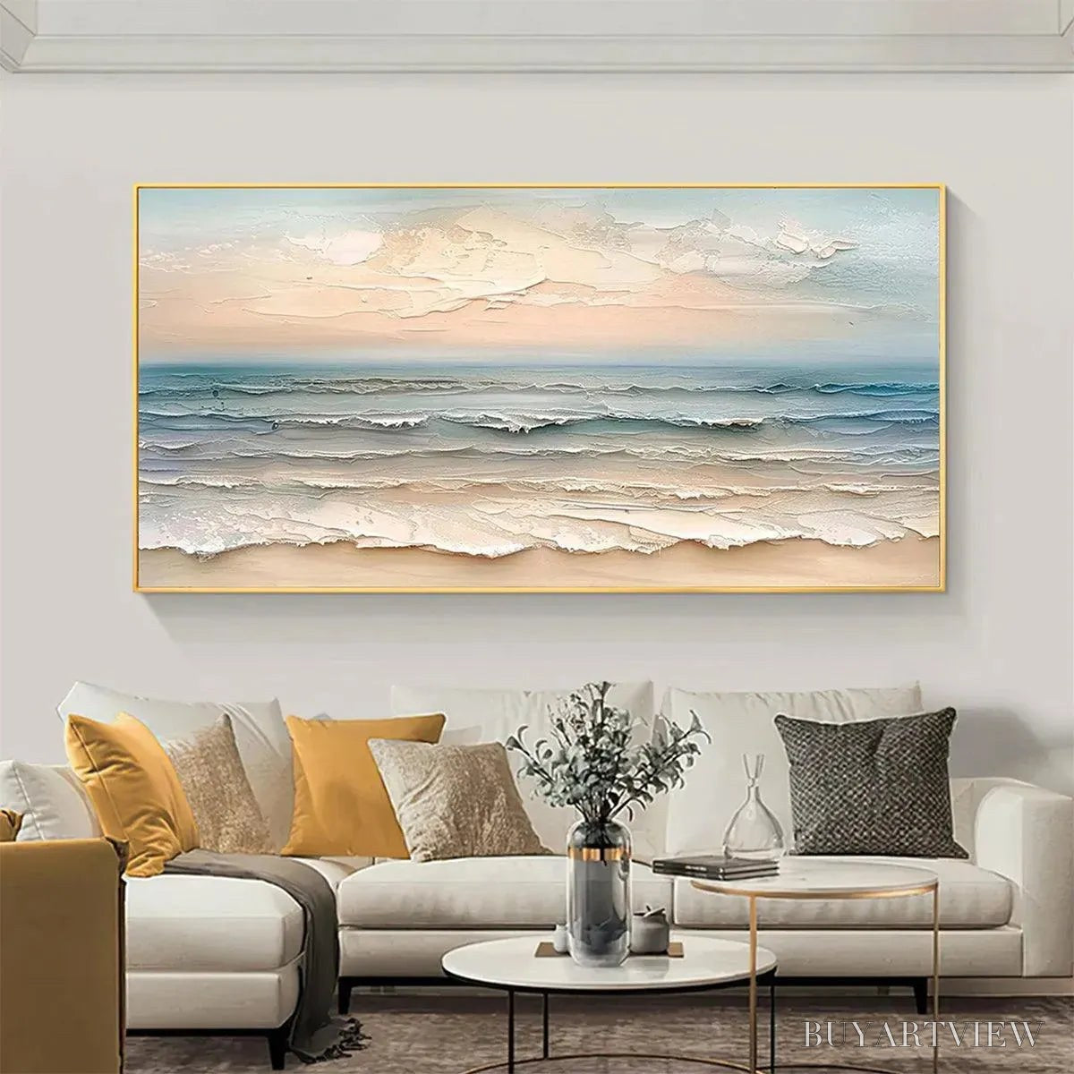 ARTOVITAS Coastal Serenity – Textured Seascape Painting, Impasto , Horizontal Canvas, Beach Decor - image 5