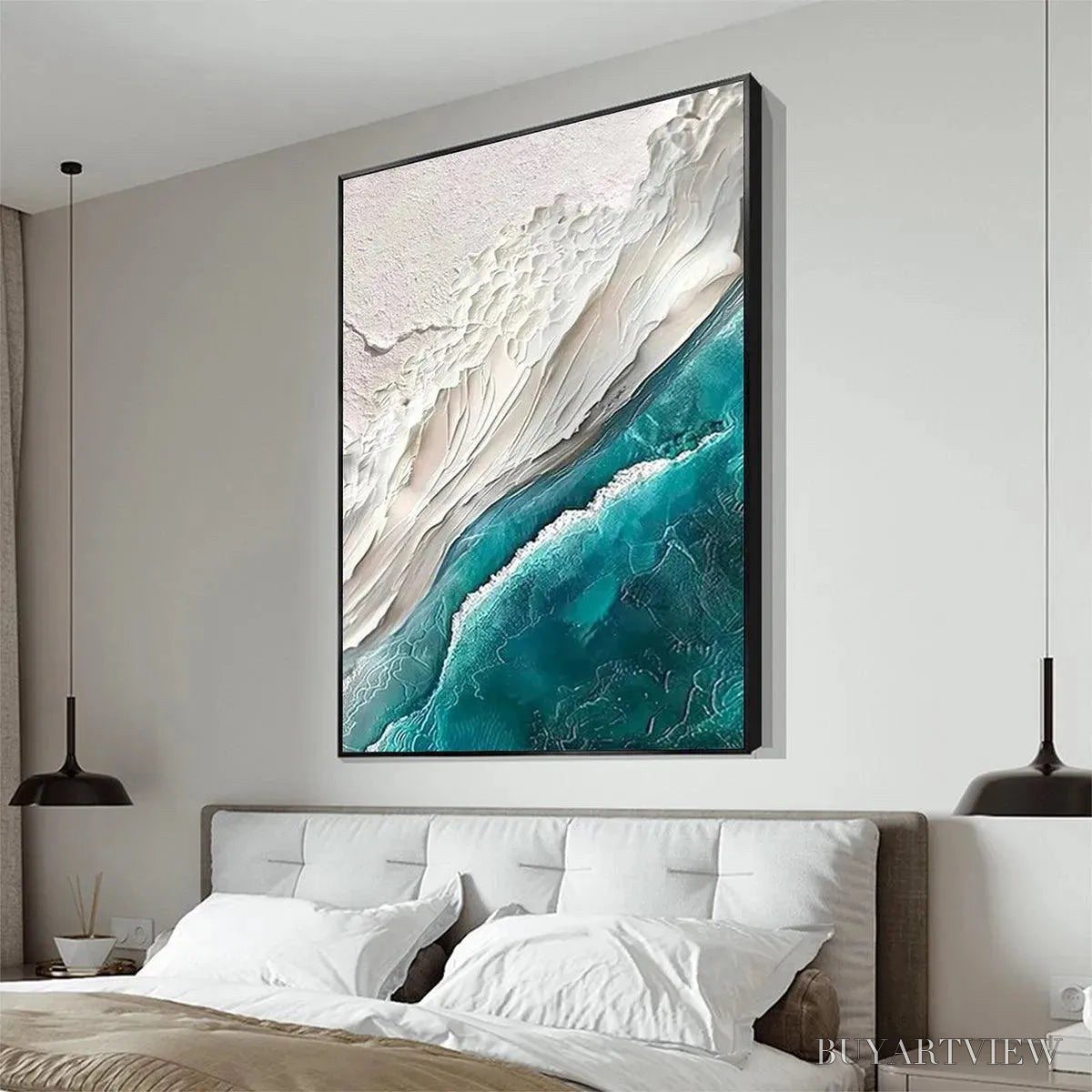 ARTOVITAS Azure Dream – Textured Abstract Seascape, Teal and White , Vertical Canvas, Coastal Decor - image 2