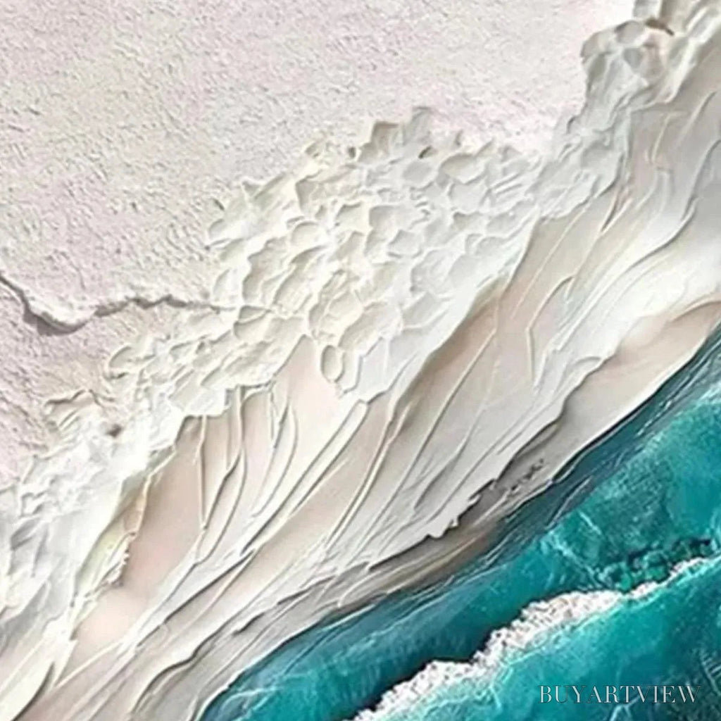 ARTOVITAS Azure Dream – Textured Abstract Seascape, Teal and White , Vertical Canvas, Coastal Decor - image 3