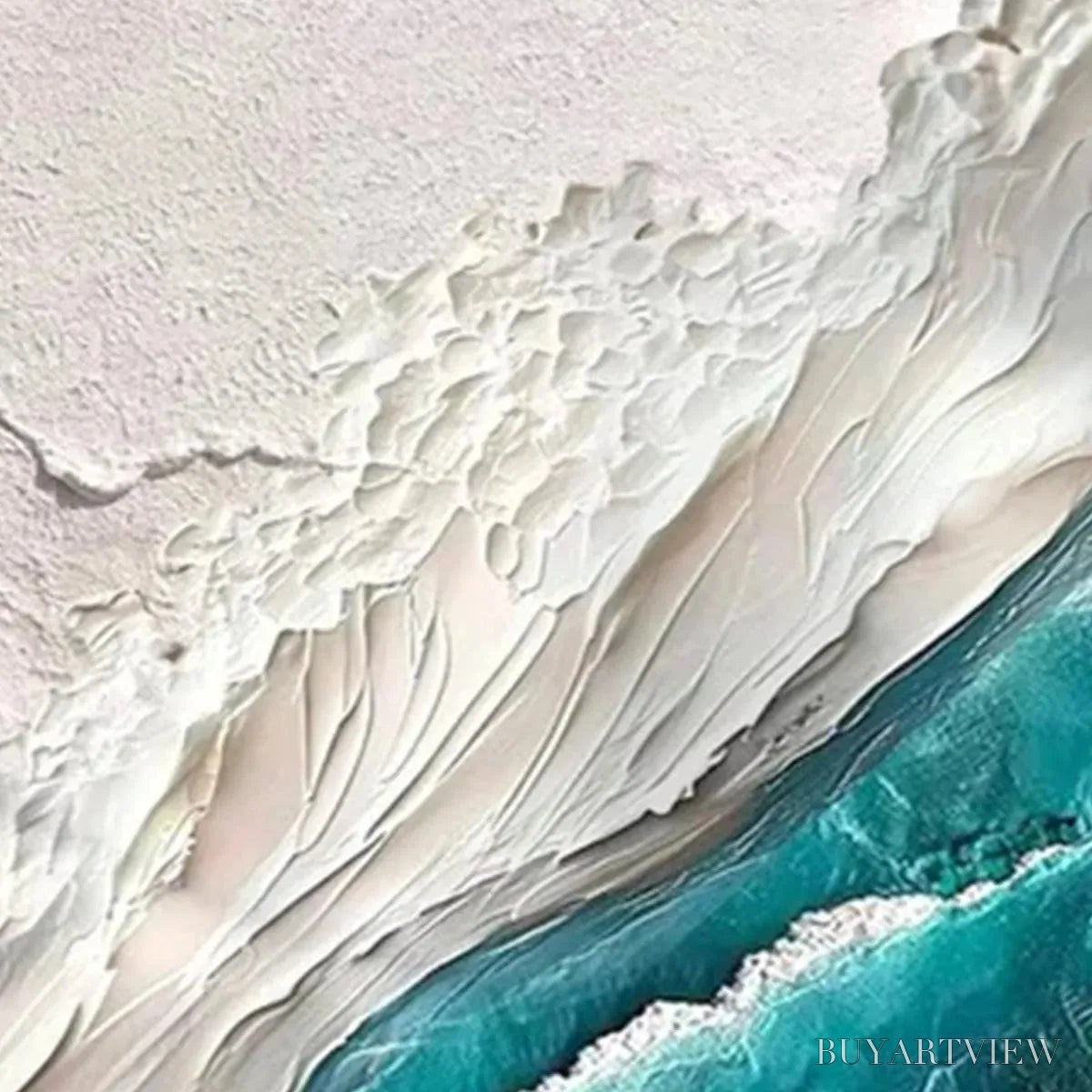 ARTOVITAS Azure Dream – Textured Abstract Seascape, Teal and White , Vertical Canvas, Coastal Decor - image 3
