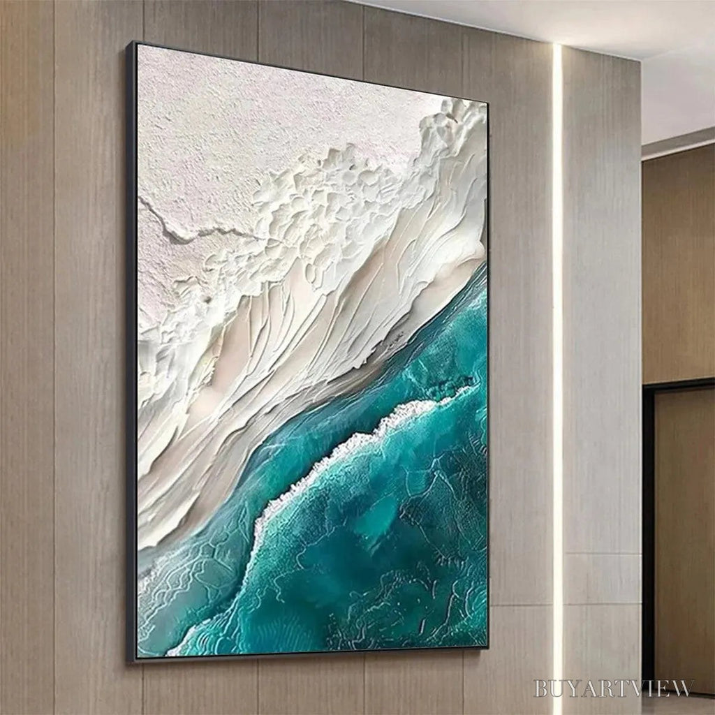 ARTOVITAS Azure Dream – Textured Abstract Seascape, Teal and White , Vertical Canvas, Coastal Decor - image 4