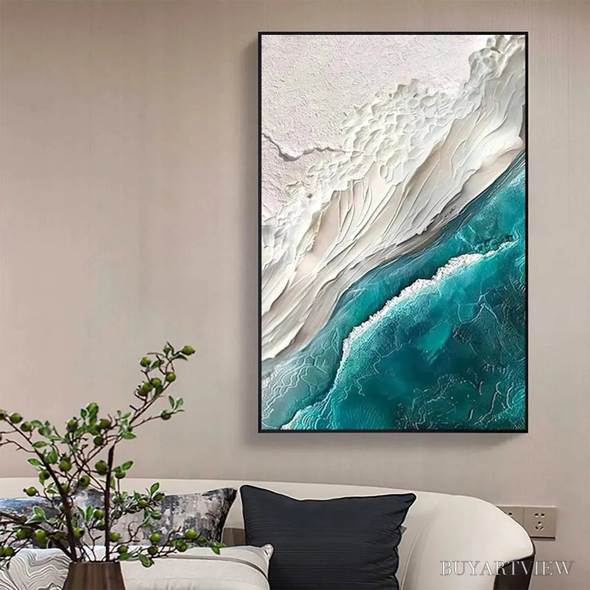 ARTOVITAS Azure Dream – Textured Abstract Seascape, Teal and White , Vertical Canvas, Coastal Decor - image 5