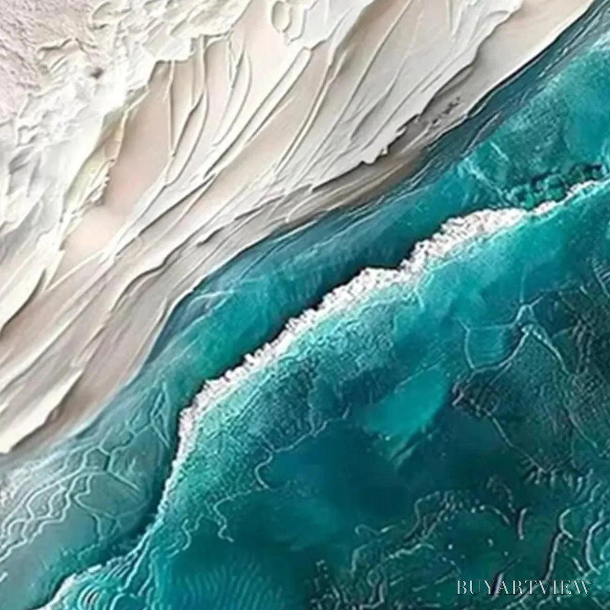 ARTOVITAS Azure Dream – Textured Abstract Seascape, Teal and White , Vertical Canvas, Coastal Decor - image 6