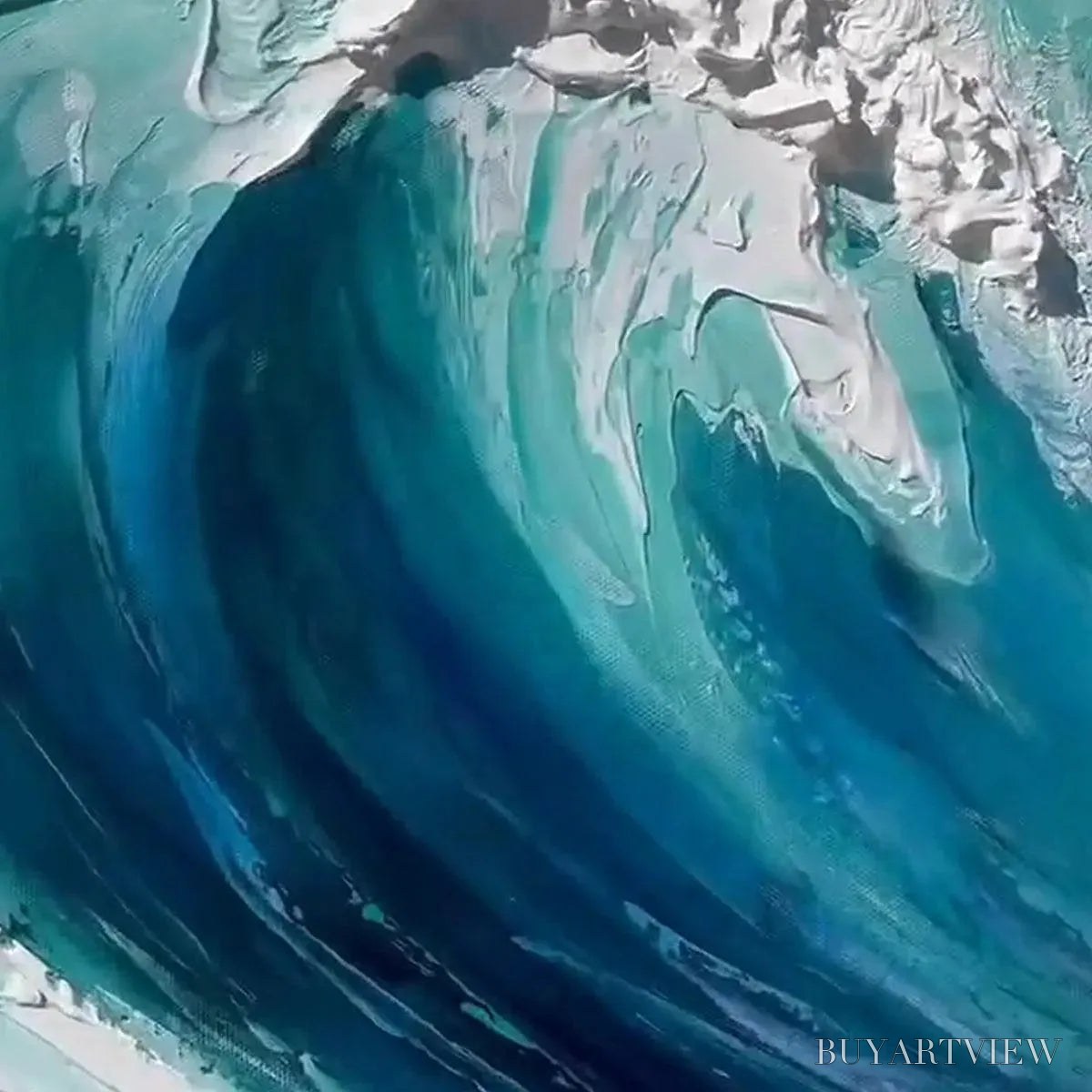 ARTOVITAS Cresting Wave – Textured Ocean Painting, Turquoise Wave , Panoramic Canvas, Seascape Decor - image 3