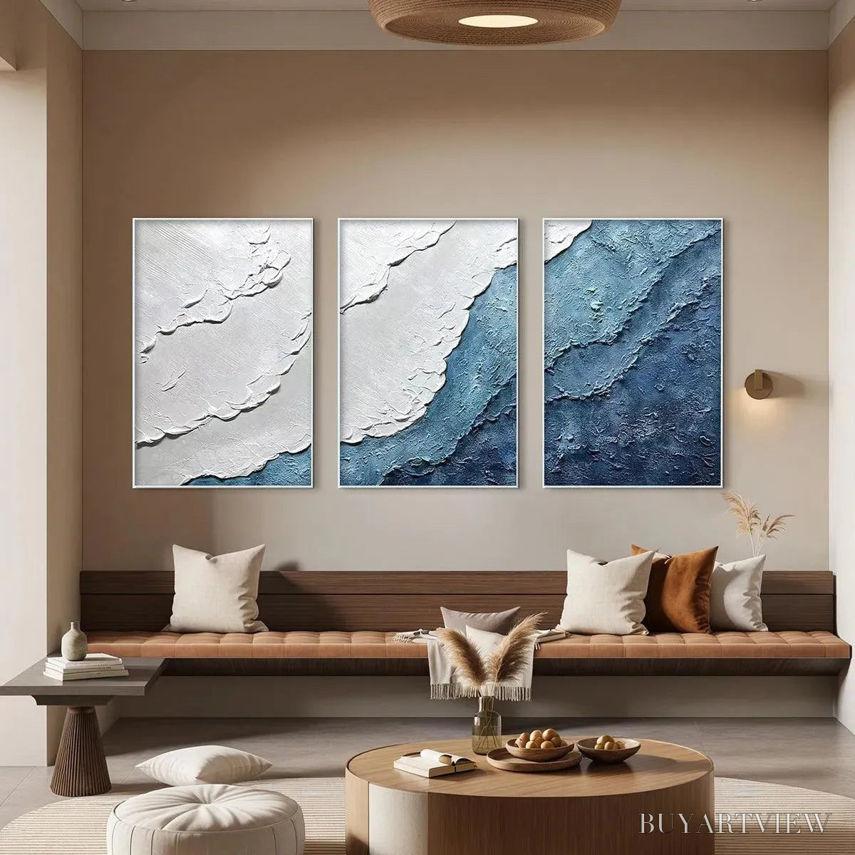 ARTOVITAS Textured Oceanscape Triptych – Textured Abstract Painting Set of 3 - image 2