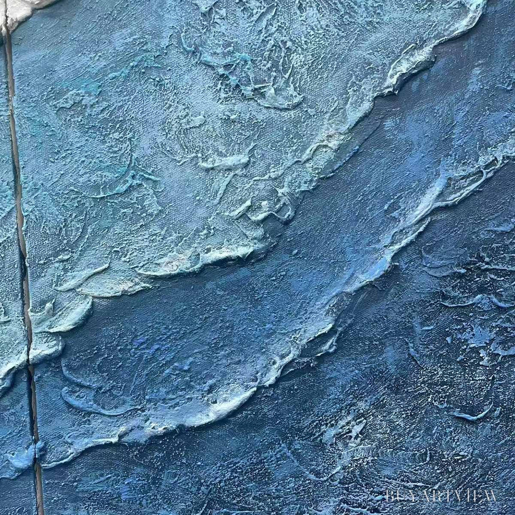 ARTOVITAS Textured Oceanscape Triptych – Textured Abstract Painting Set of 3 - image 3