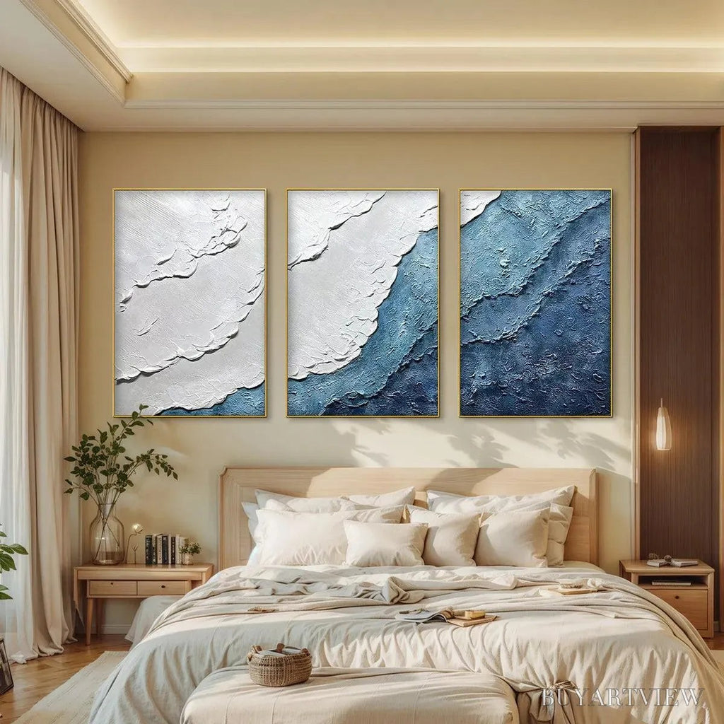 ARTOVITAS Textured Oceanscape Triptych – Textured Abstract Painting Set of 3 - image 4