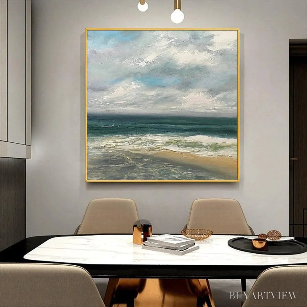 ARTOVITAS Cloudy Coastal Scene – Square Coastal Landscape Painting, Square - image 2