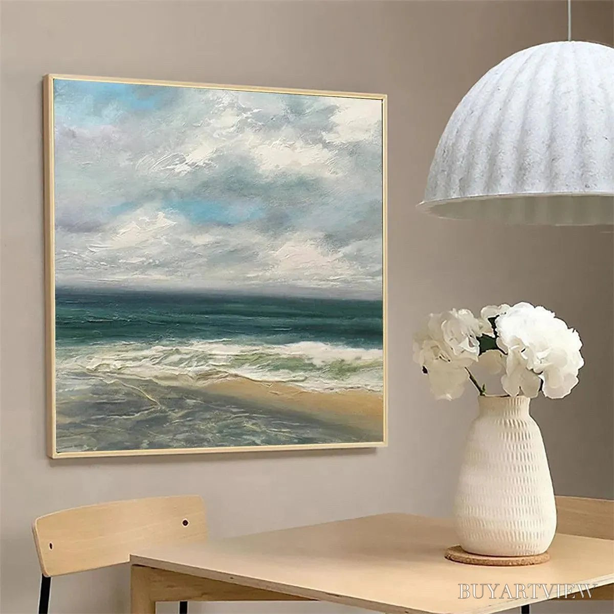 ARTOVITAS Cloudy Coastal Scene – Square Coastal Landscape Painting, Square - image 4