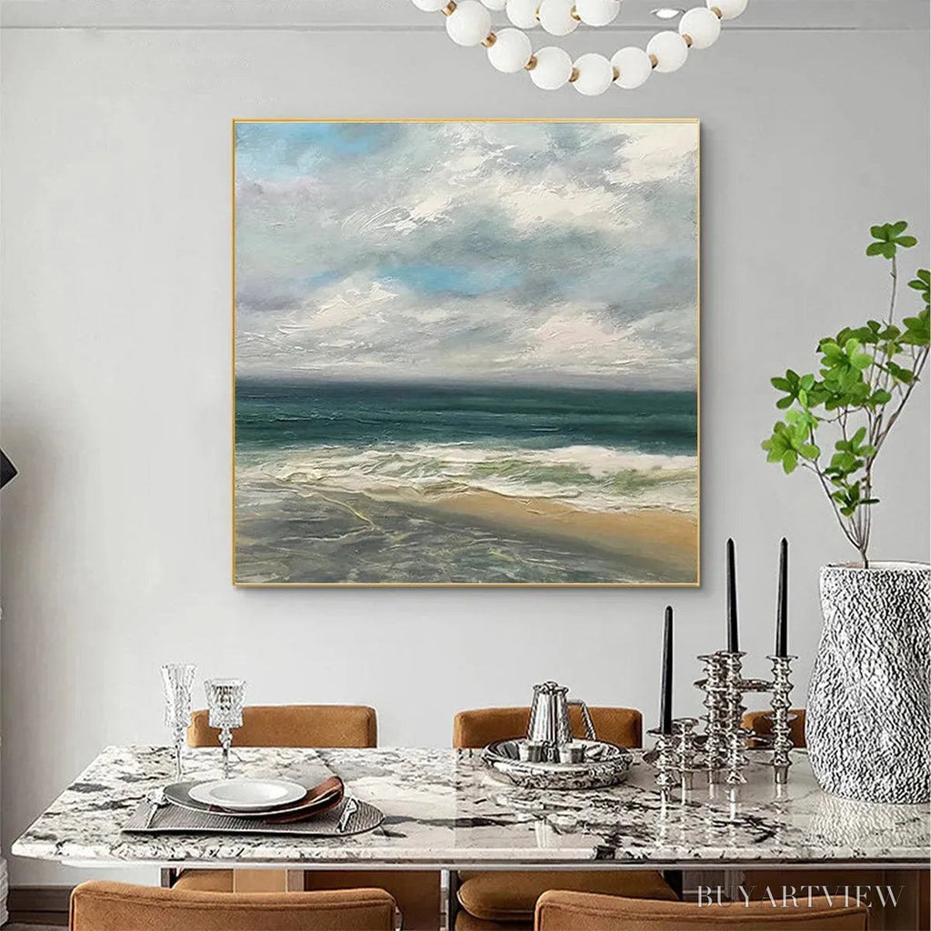ARTOVITAS Cloudy Coastal Scene – Square Coastal Landscape Painting, Square - image 5
