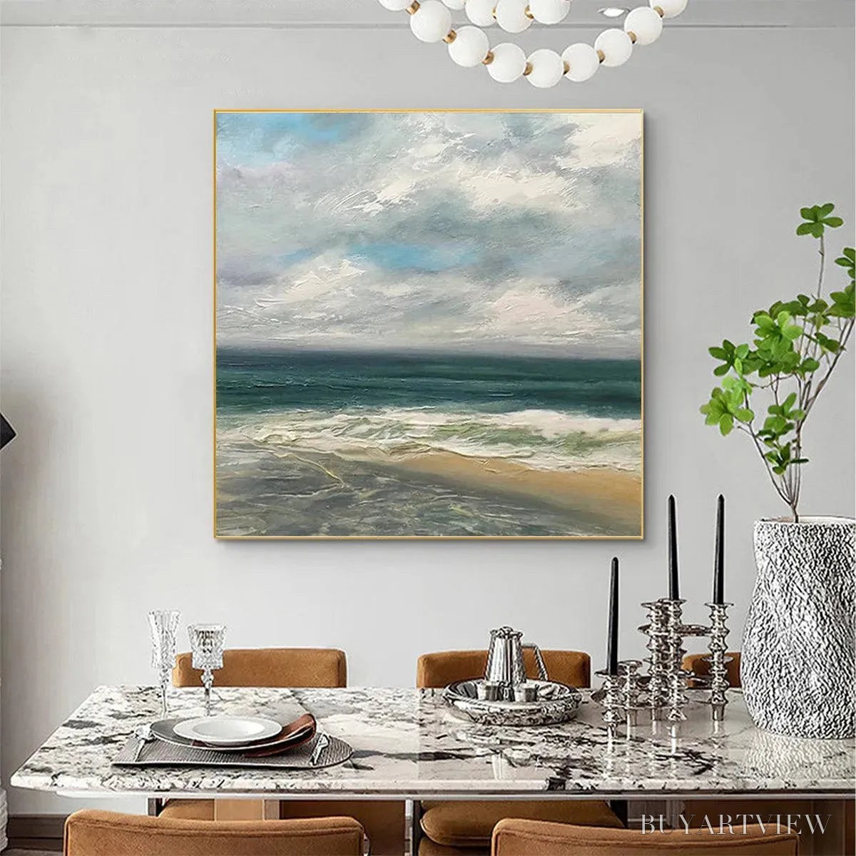 ARTOVITAS Cloudy Coastal Scene – Square Coastal Landscape Painting, Square - image 5