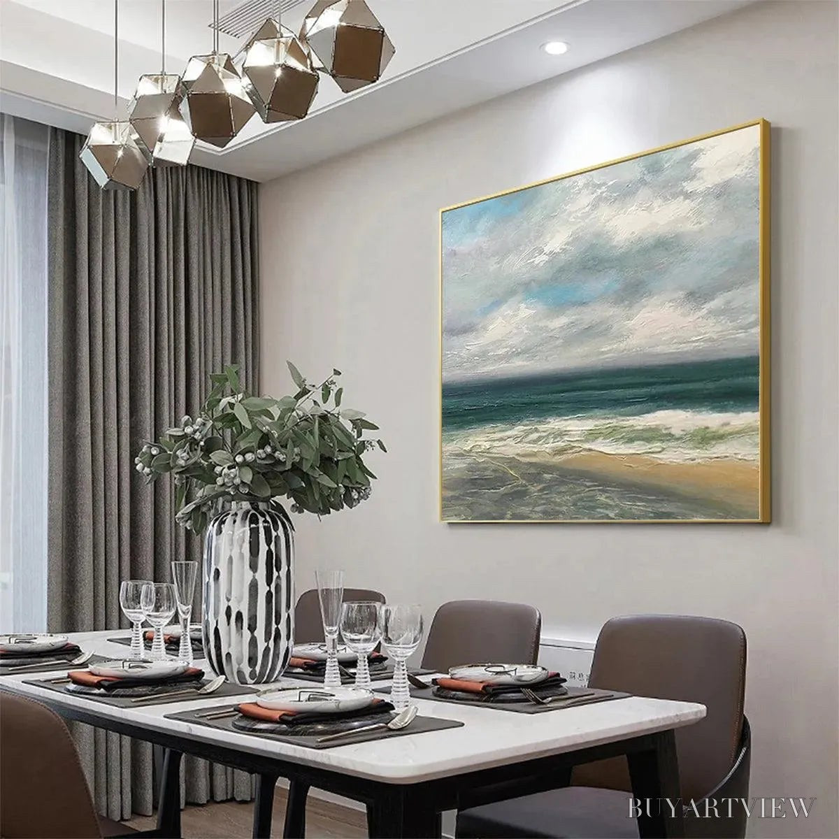 ARTOVITAS Cloudy Coastal Scene – Square Coastal Landscape Painting, Square - image 6