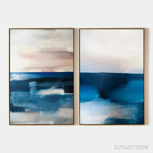 ARTOVITAS Abstract Ocean Diptych – Abstract Seascape Painting Set of 2, Vertical - image 1