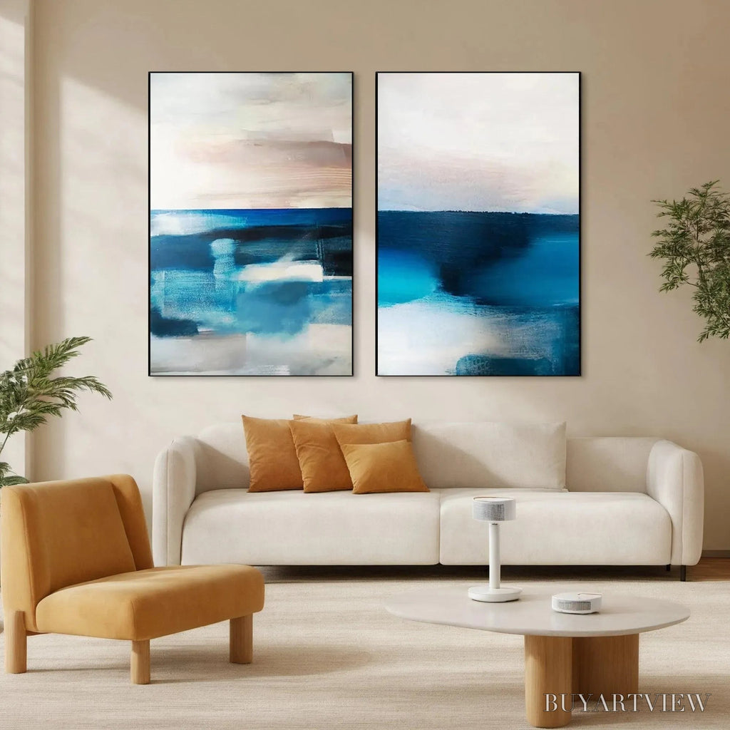ARTOVITAS Abstract Ocean Diptych – Abstract Seascape Painting Set of 2, Vertical - image 2