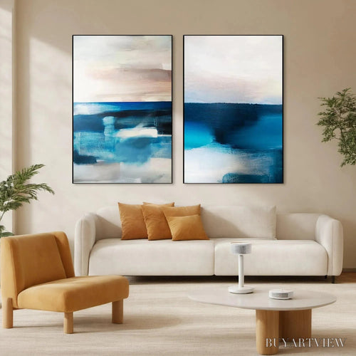 ARTOVITAS Abstract Ocean Diptych – Abstract Seascape Painting Set of 2, Vertical - image 2