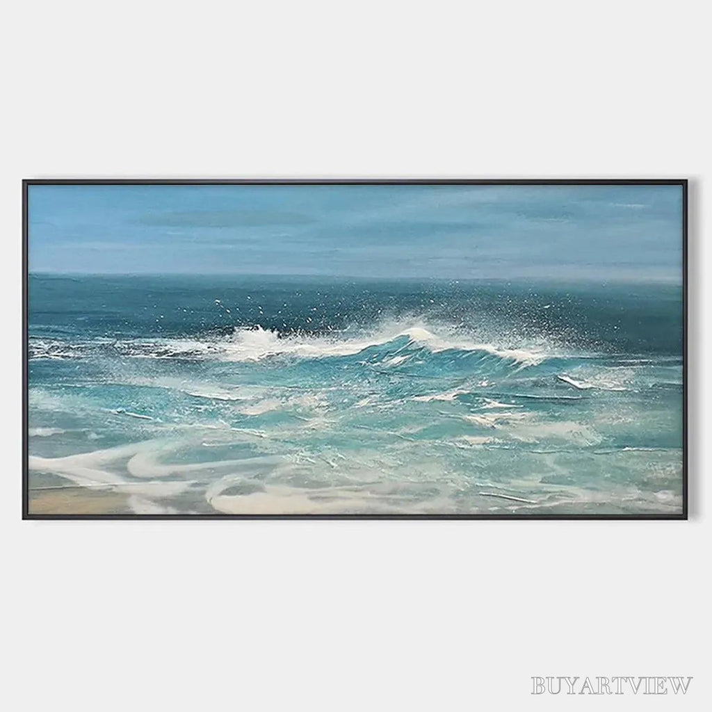 ARTOVITAS Azure Crests – Dynamic Seascape Painting, Panoramic - image 1