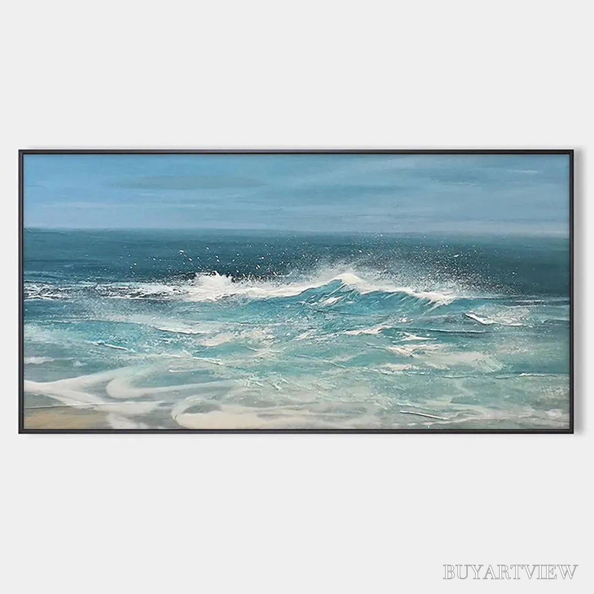 ARTOVITAS Azure Crests – Dynamic Seascape Painting, Panoramic - image 1