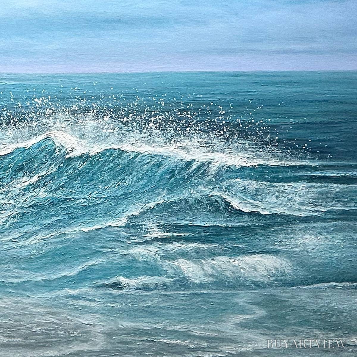 ARTOVITAS Azure Crests – Dynamic Seascape Painting, Panoramic - image 3