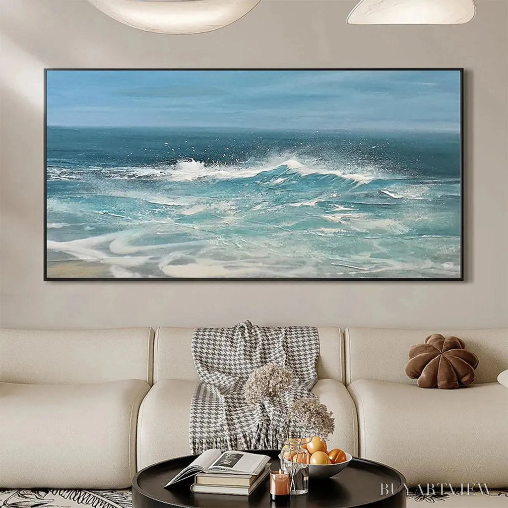 ARTOVITAS Azure Crests – Dynamic Seascape Painting, Panoramic - image 4