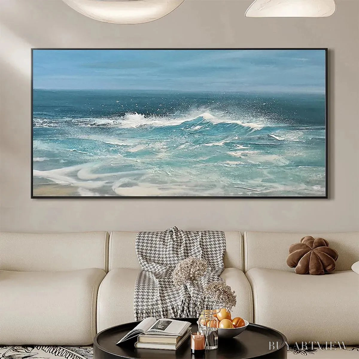 ARTOVITAS Azure Crests – Dynamic Seascape Painting, Panoramic - image 4