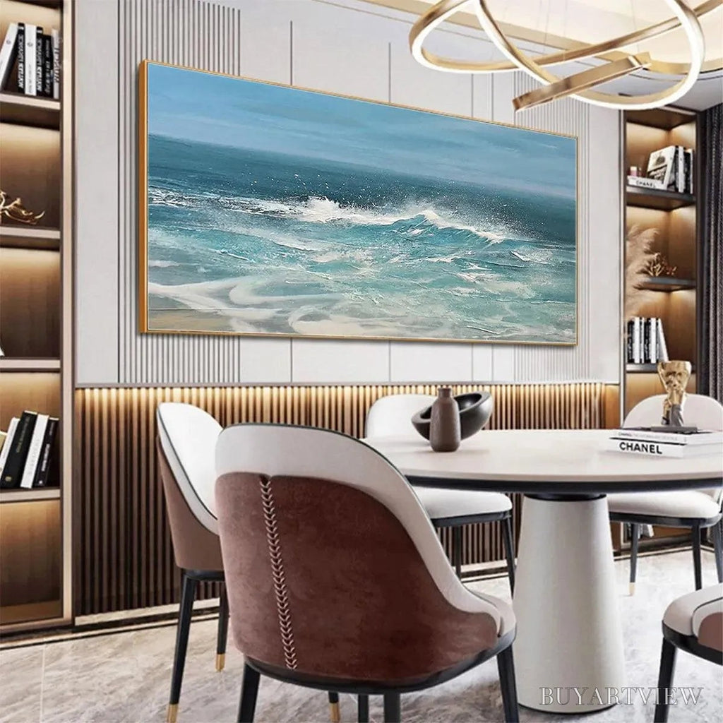 ARTOVITAS Azure Crests – Dynamic Seascape Painting, Panoramic - image 5