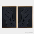 ARTOVITAS Black Textured Waves Diptych – Textured Abstract Painting Set of 2, Vertical - image 1