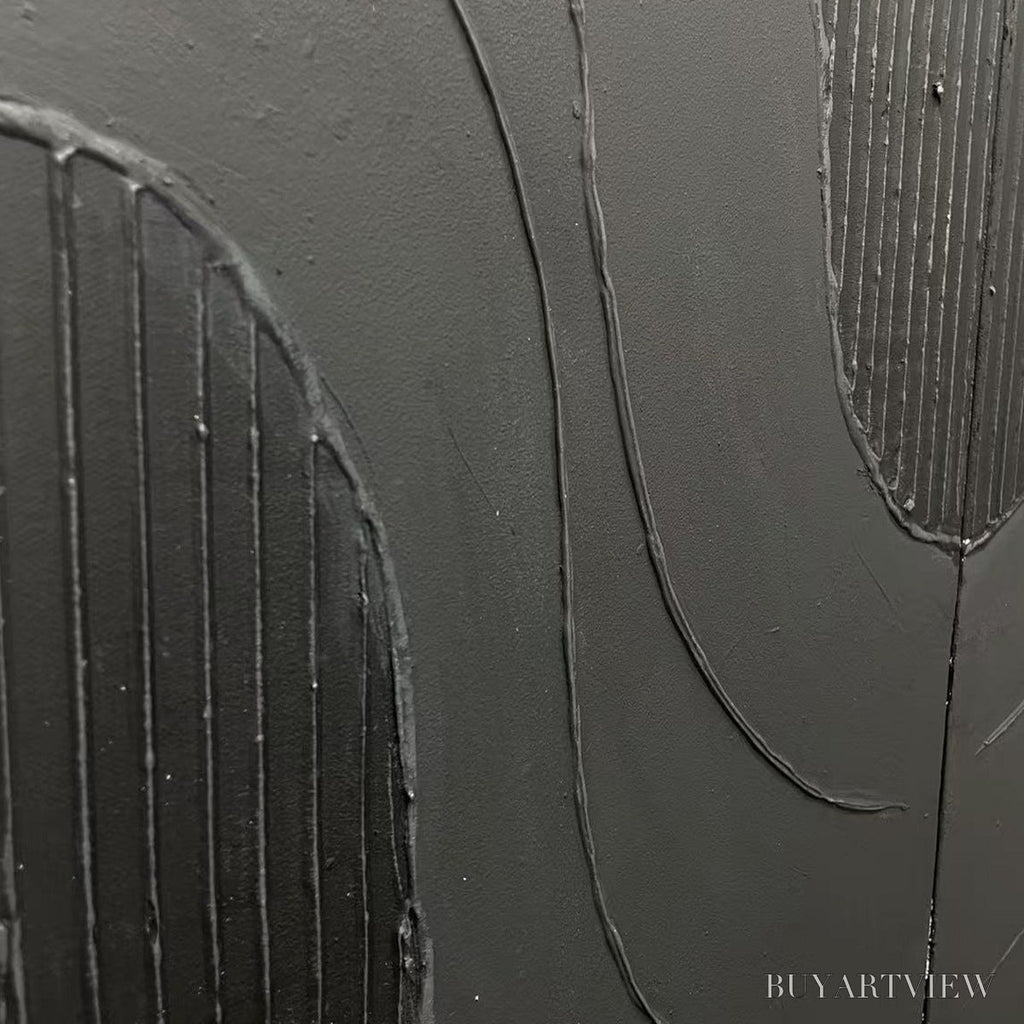 ARTOVITAS Black Textured Waves Diptych – Textured Abstract Painting Set of 2, Vertical - image 3