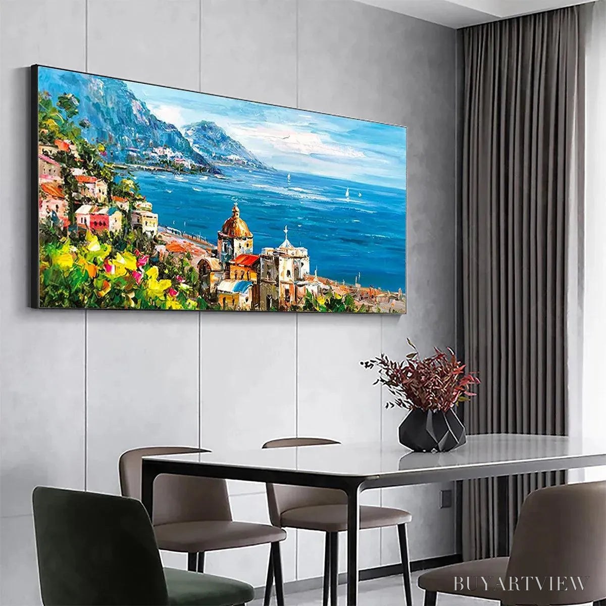 ARTOVITAS Coastal Mediterranean Town – Vibrant Coastal Landscape Painting, Panoramic - image 5