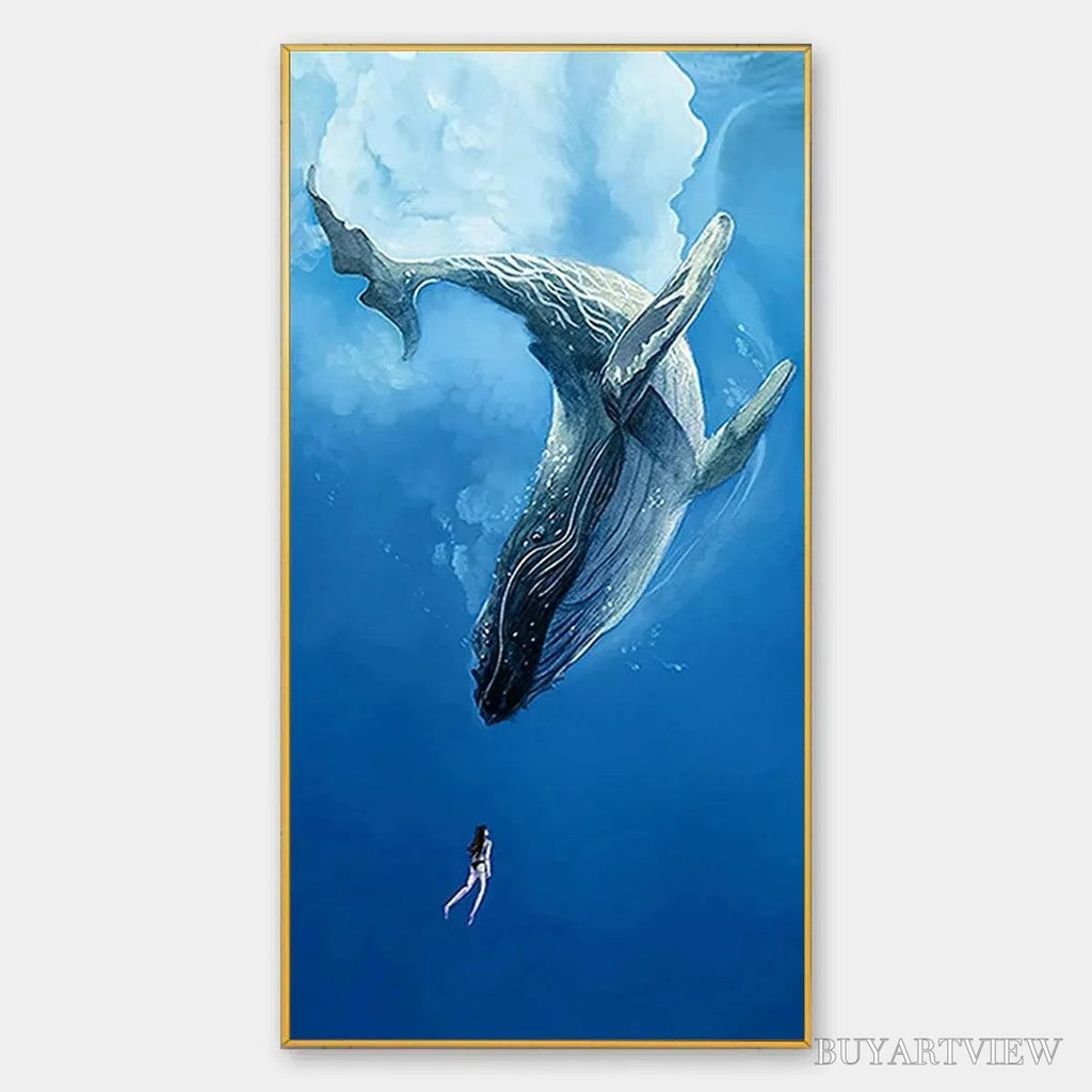 ARTOVITAS Whale Encounter – Majestic Whale and Diver Painting, Vertical - image 1