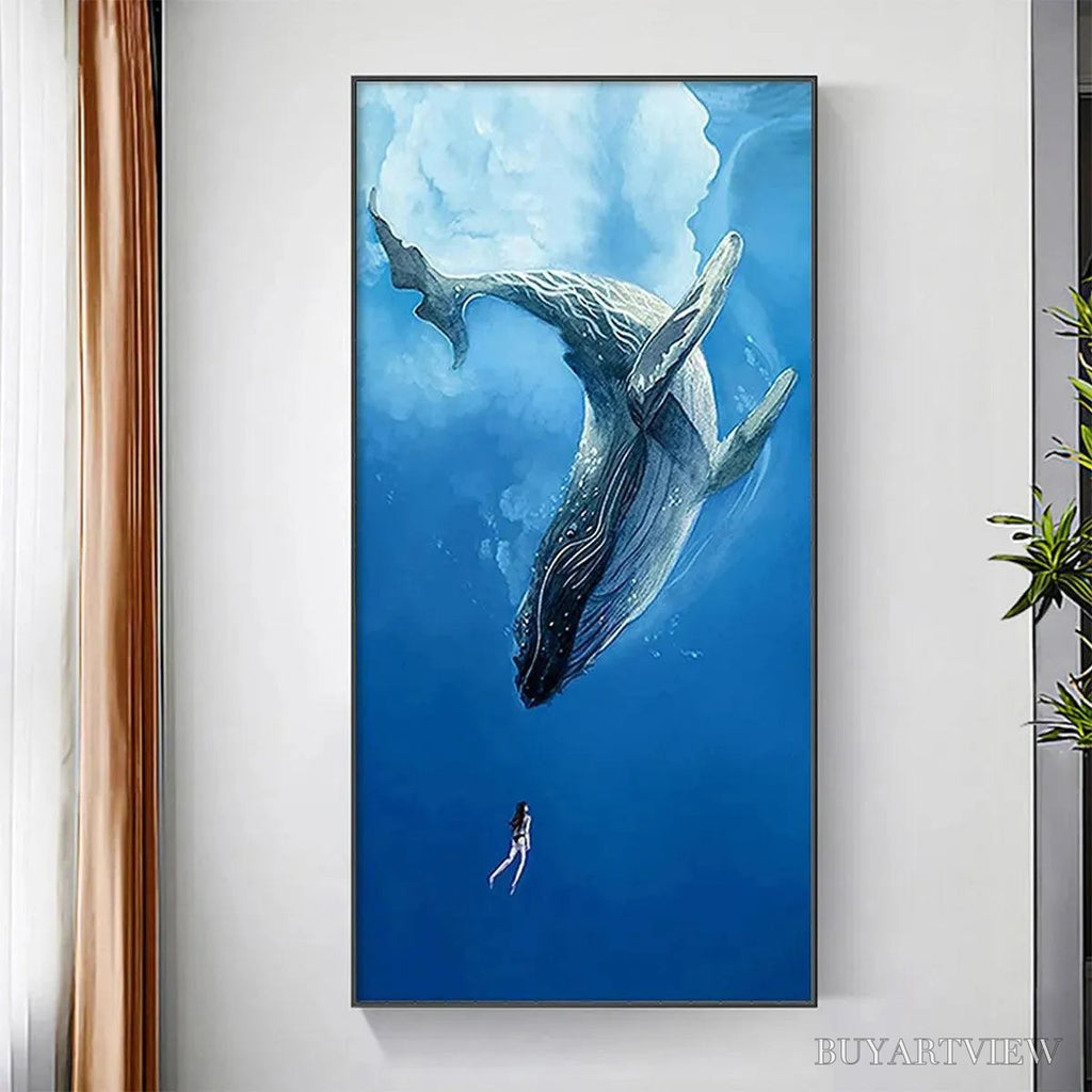 ARTOVITAS Whale Encounter – Majestic Whale and Diver Painting, Vertical - image 2