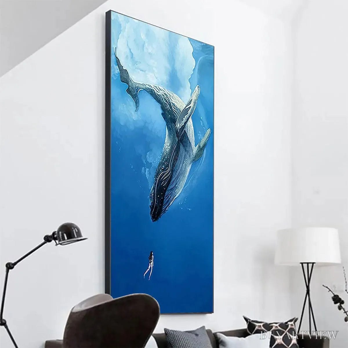 ARTOVITAS Whale Encounter – Majestic Whale and Diver Painting, Vertical - image 3