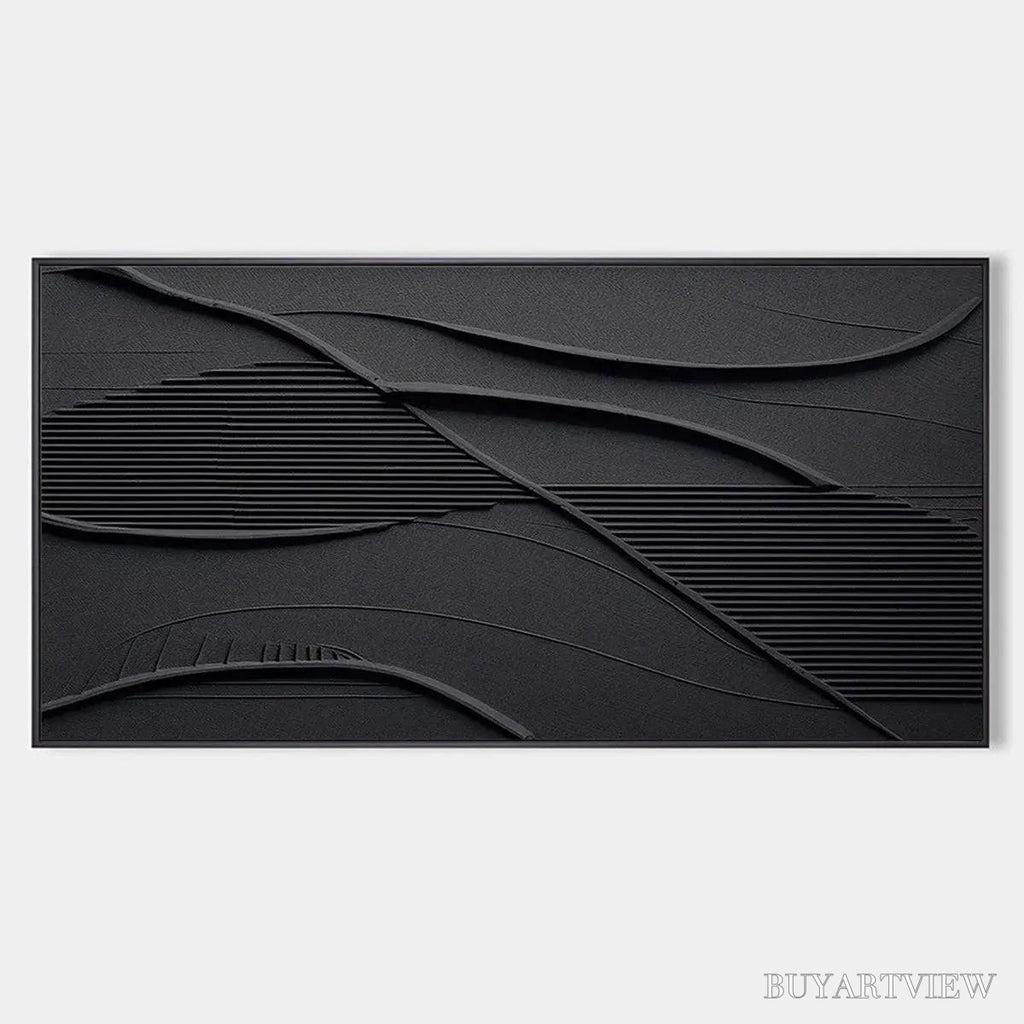 ARTOVITAS Black Textured Waves – Minimalist Textured Painting - image 1