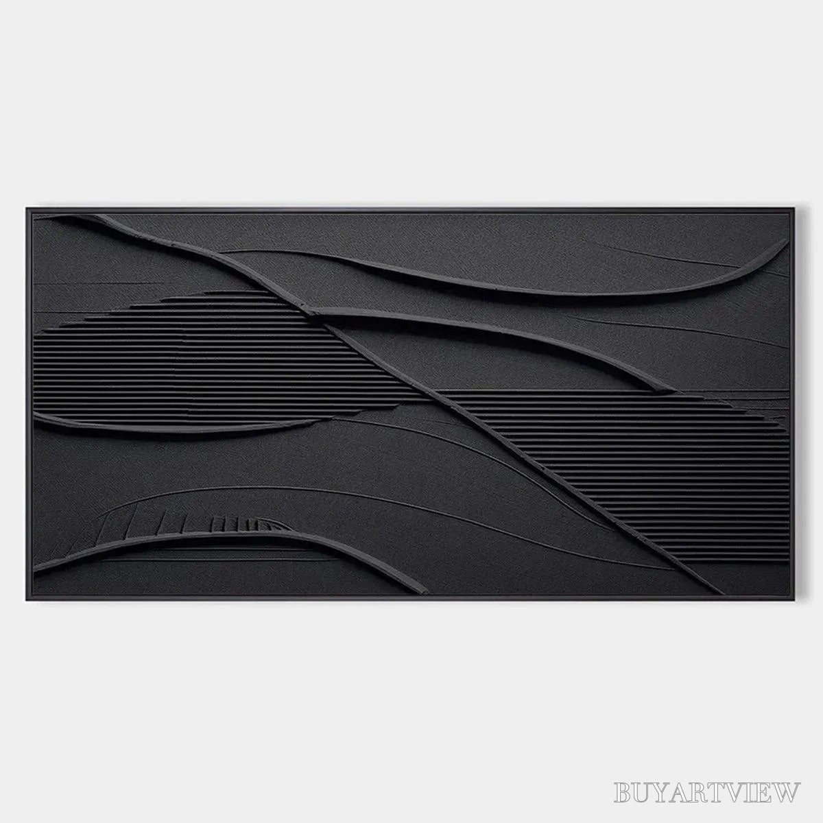 ARTOVITAS Black Textured Waves – Minimalist Textured Painting - image 1