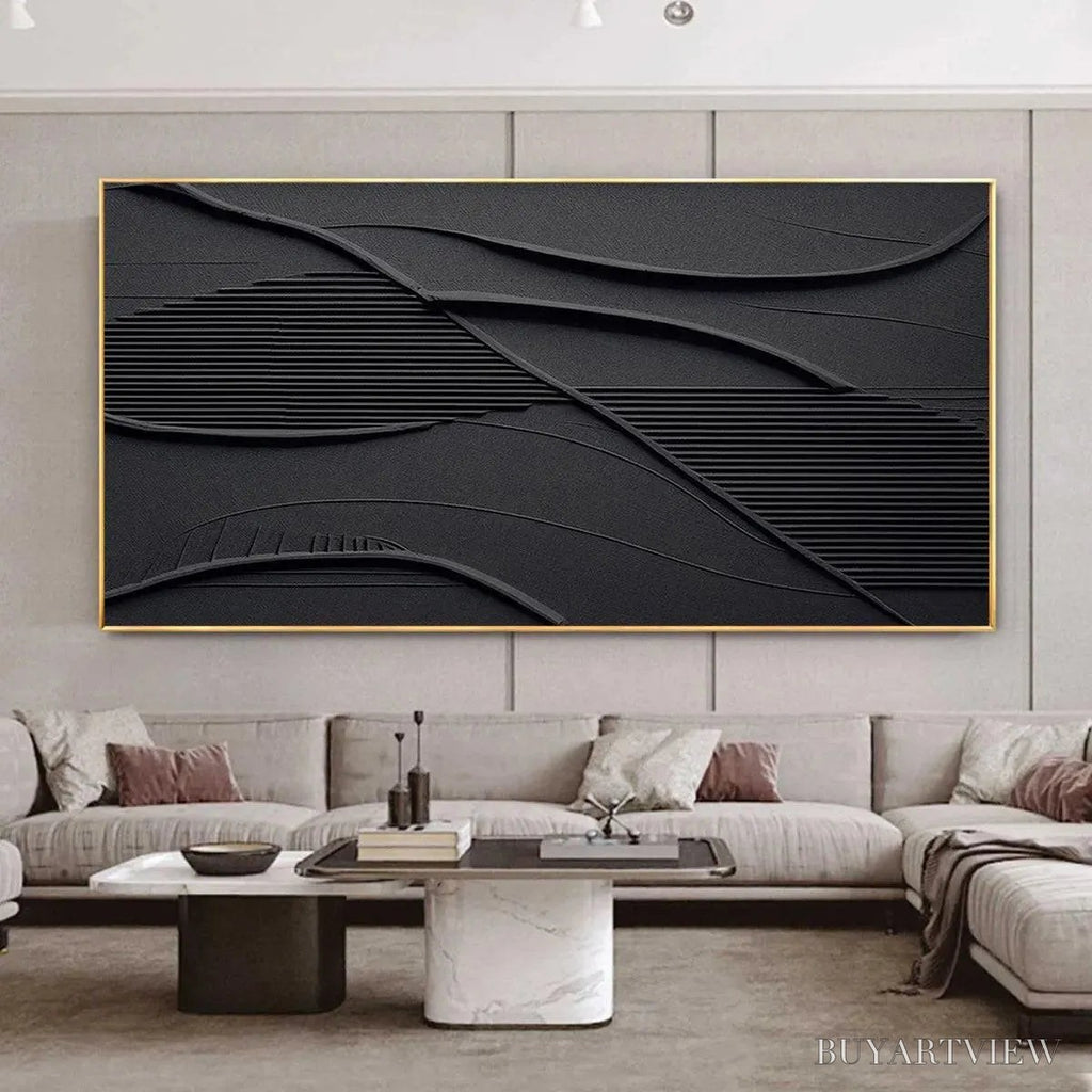ARTOVITAS Black Textured Waves – Minimalist Textured Painting - image 2
