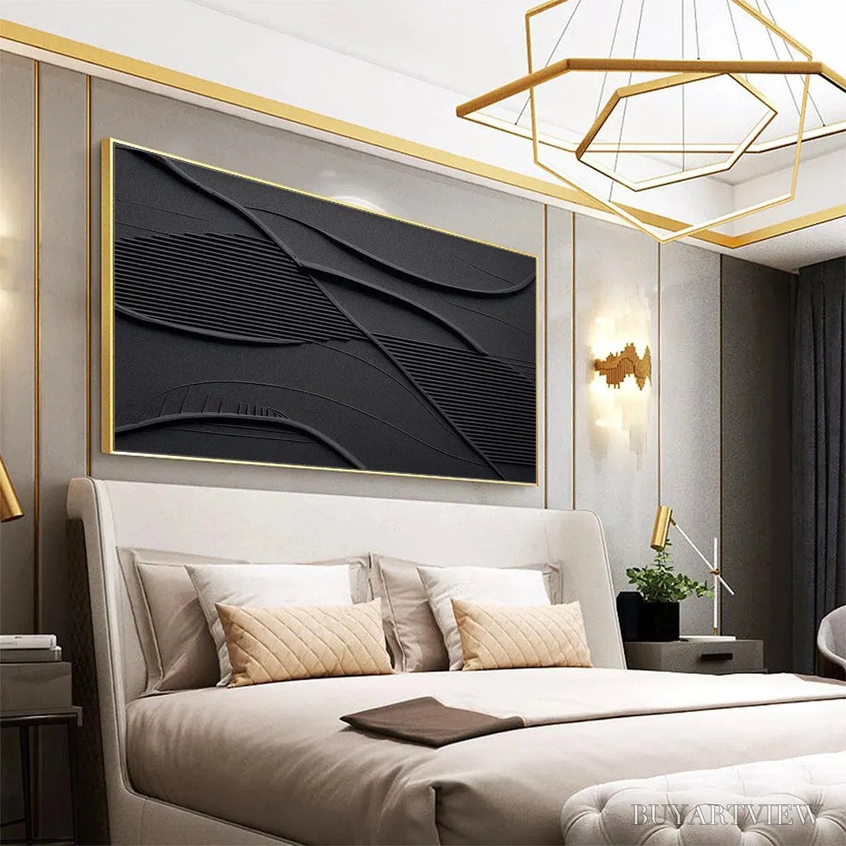 ARTOVITAS Black Textured Waves – Minimalist Textured Painting - image 4