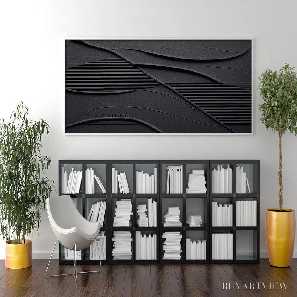 ARTOVITAS Black Textured Waves – Minimalist Textured Painting - image 5
