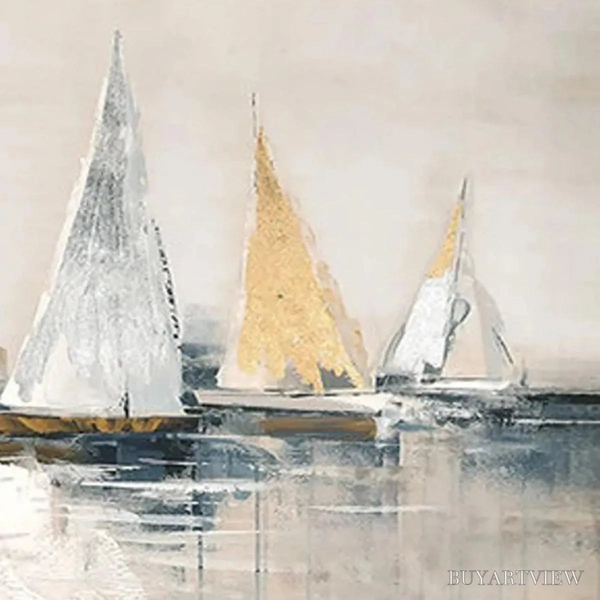 ARTOVITAS Golden Sailboats – Textured Seascape Painting, Horizontal - image 2