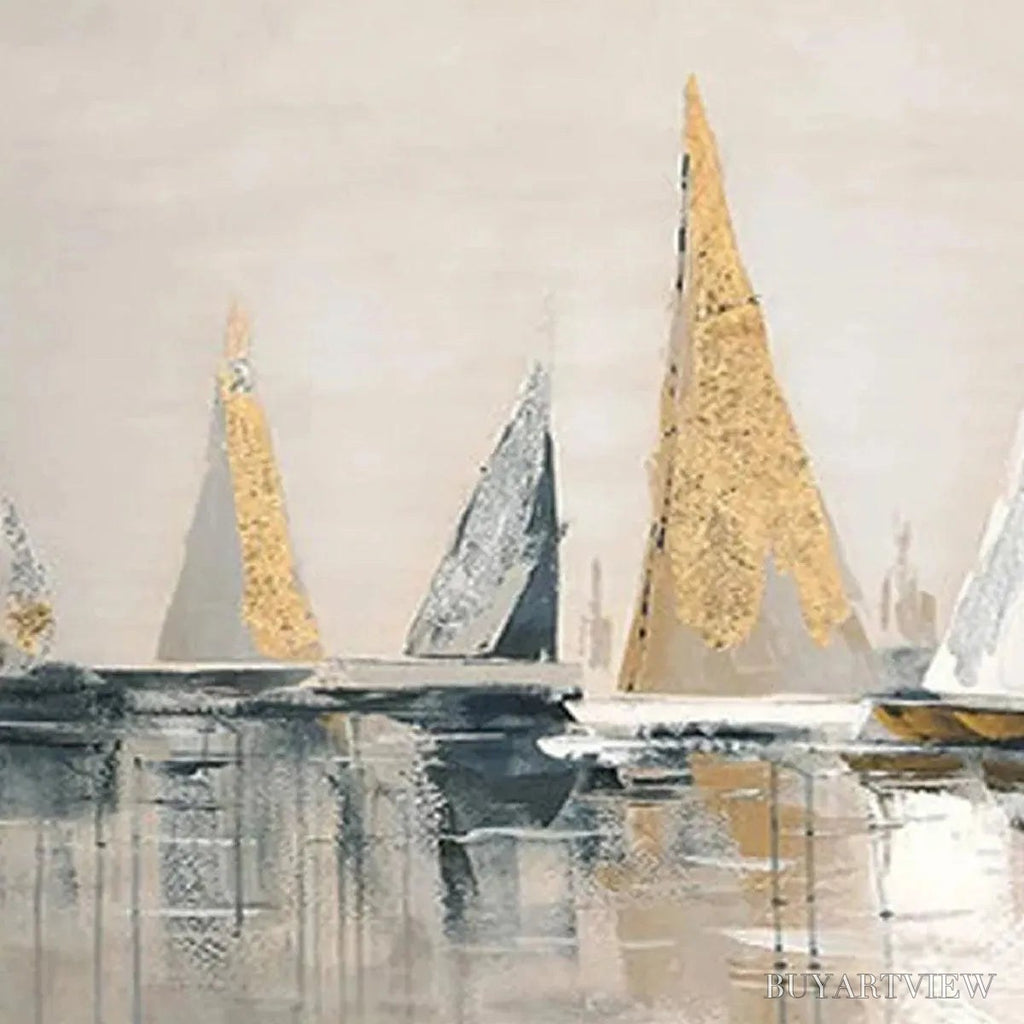 ARTOVITAS Golden Sailboats – Textured Seascape Painting, Horizontal - image 6