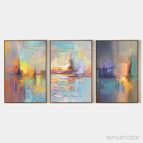ARTOVITAS Abstract Seascape Triptych – Impasto Seascape Painting Set of 3 - image 1