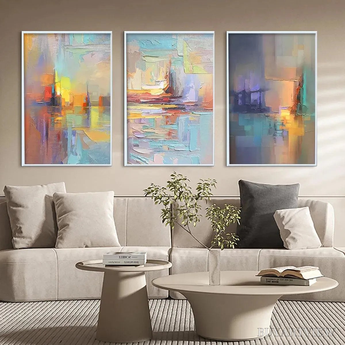 ARTOVITAS Abstract Seascape Triptych – Impasto Seascape Painting Set of 3 - image 2