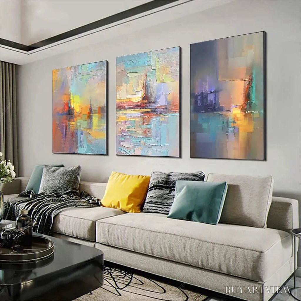 ARTOVITAS Abstract Seascape Triptych – Impasto Seascape Painting Set of 3 - image 6