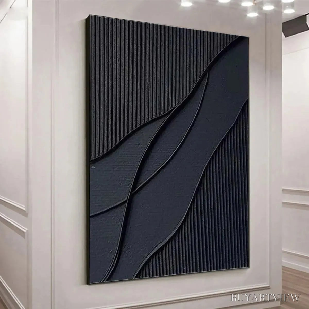 ARTOVITAS Black Textured Waves – Minimalist Textured Abstract Painting - image 3