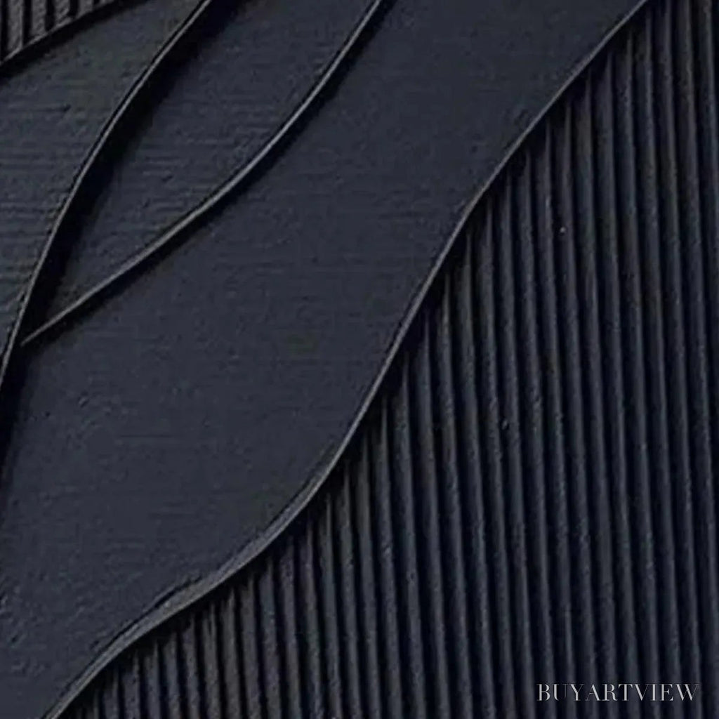 ARTOVITAS Black Textured Waves – Minimalist Textured Abstract Painting - image 4